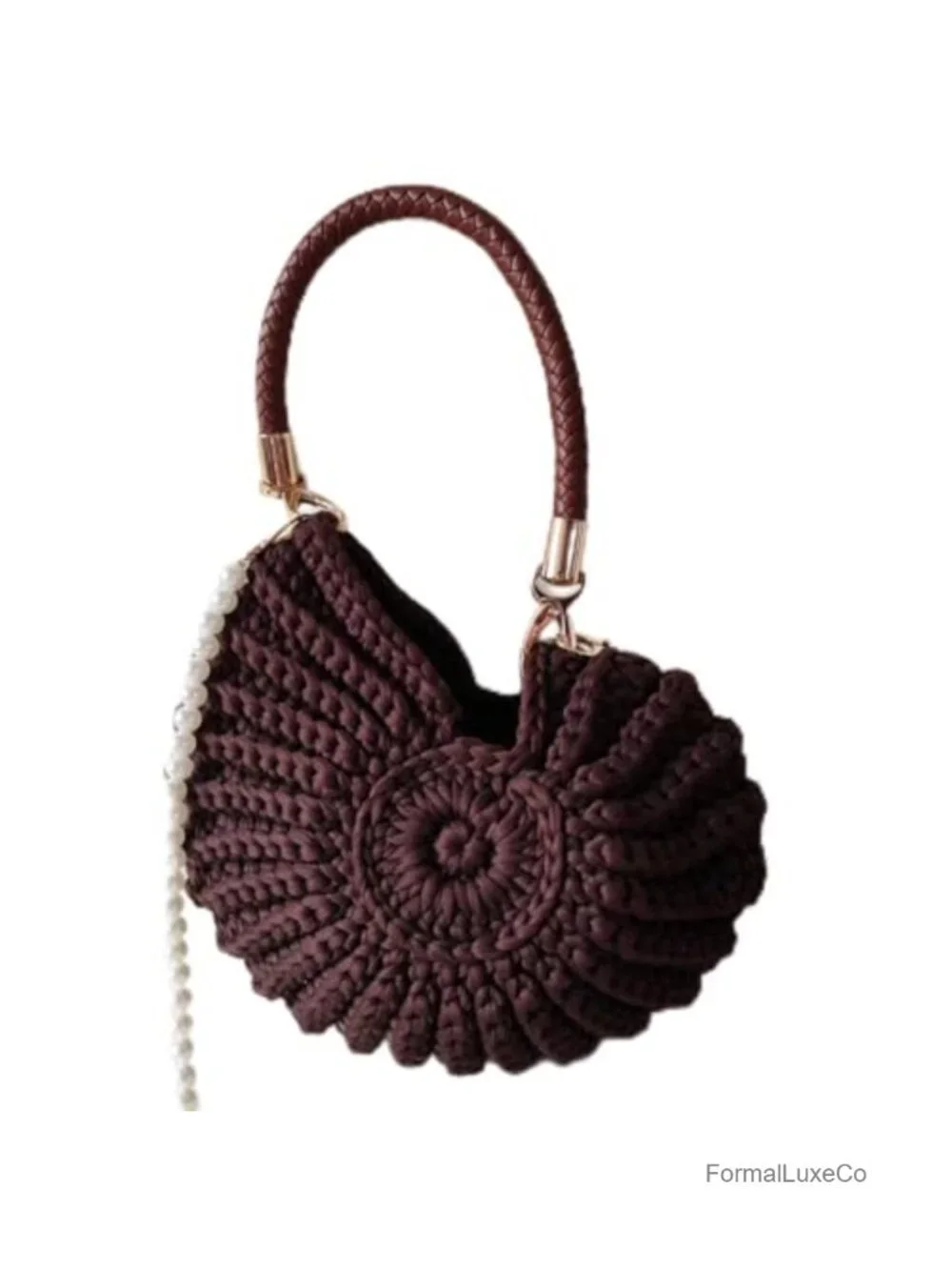 Crochet Clutch Purse Women Bohemia Seashell Woven Bag Detachable Chain